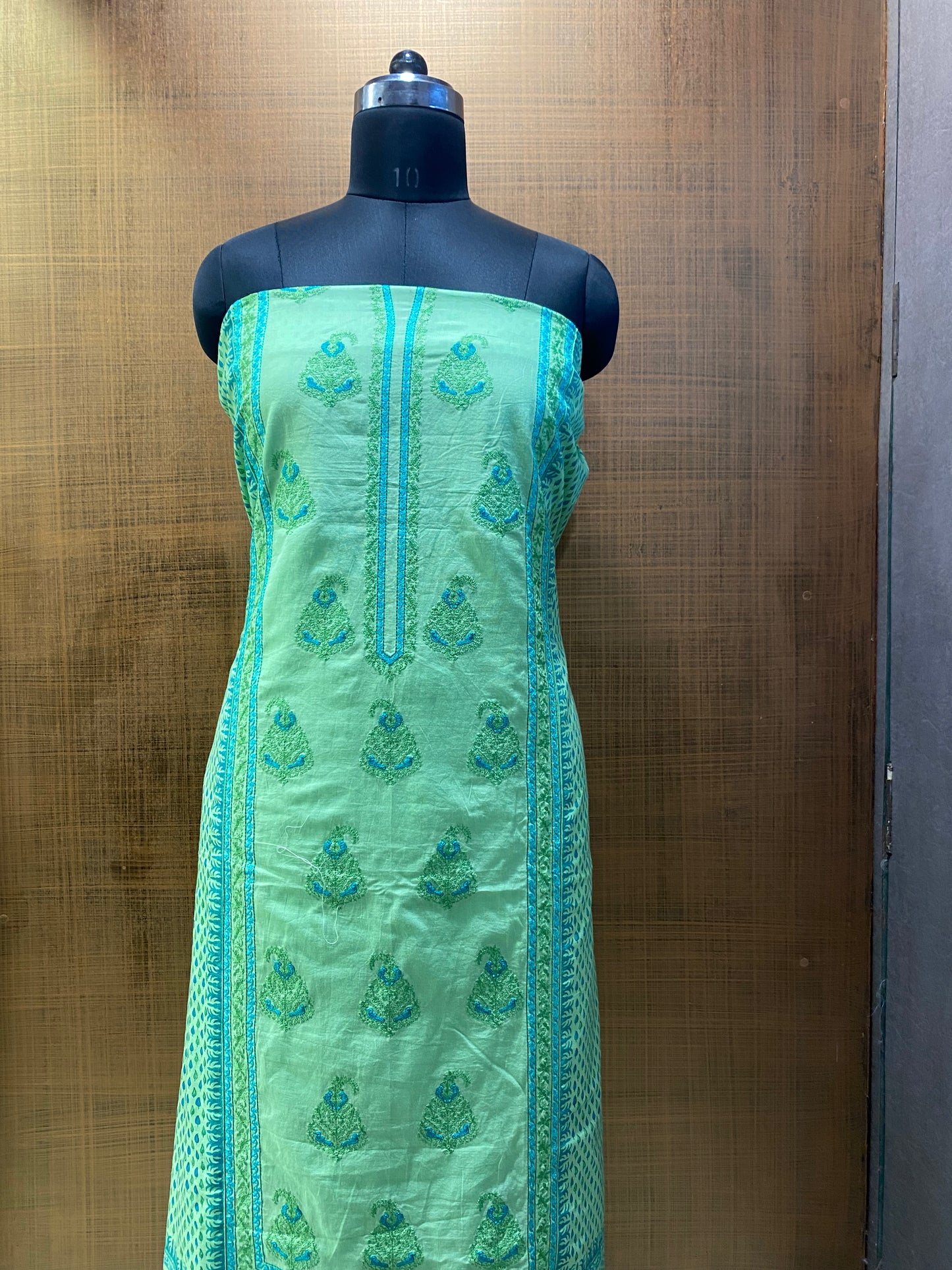 Green pure cotton block print shirt with chiffon dupatta