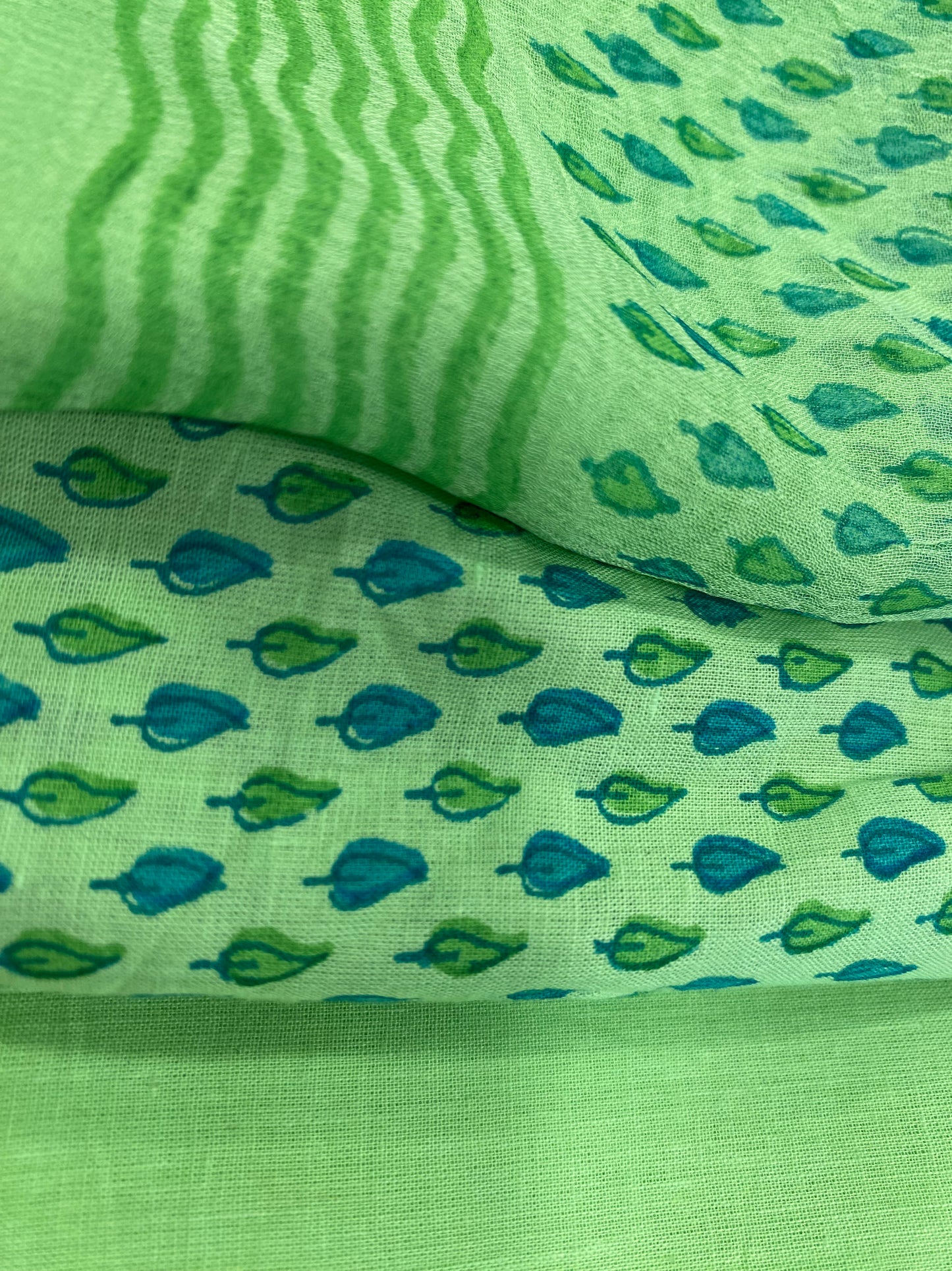 Green pure cotton block print shirt with chiffon dupatta