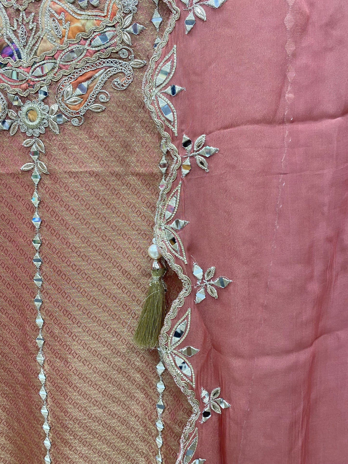 Rust Tissue Crepe with Gotta & Mirror Work Suit