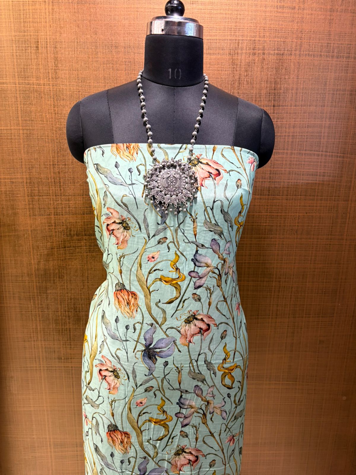 Sea Green Printed Crepe with Chiffon Dup