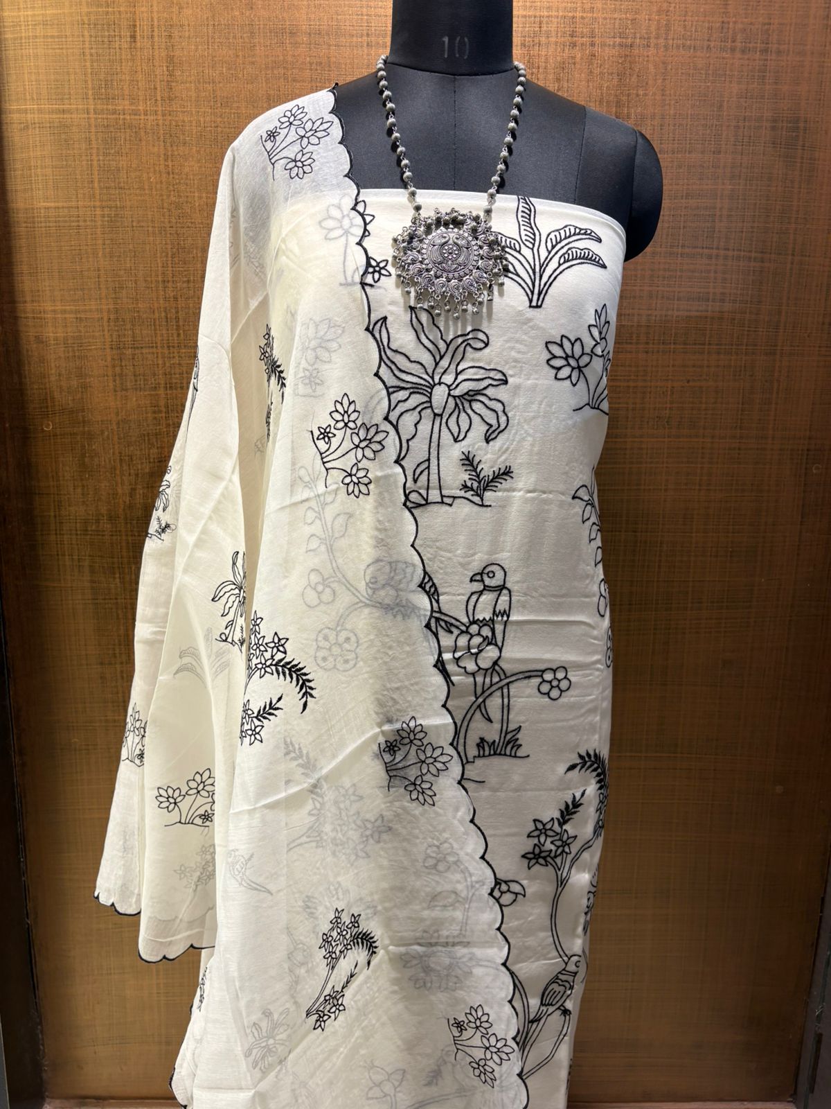 White & Black Pure Maheshwari threadwork on shirt & dup