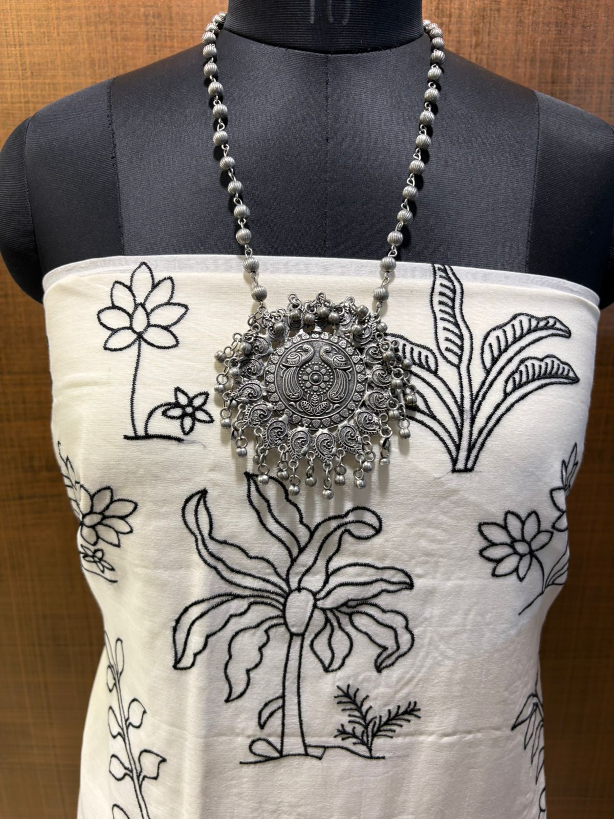 White & Black Pure Maheshwari threadwork on shirt & dup