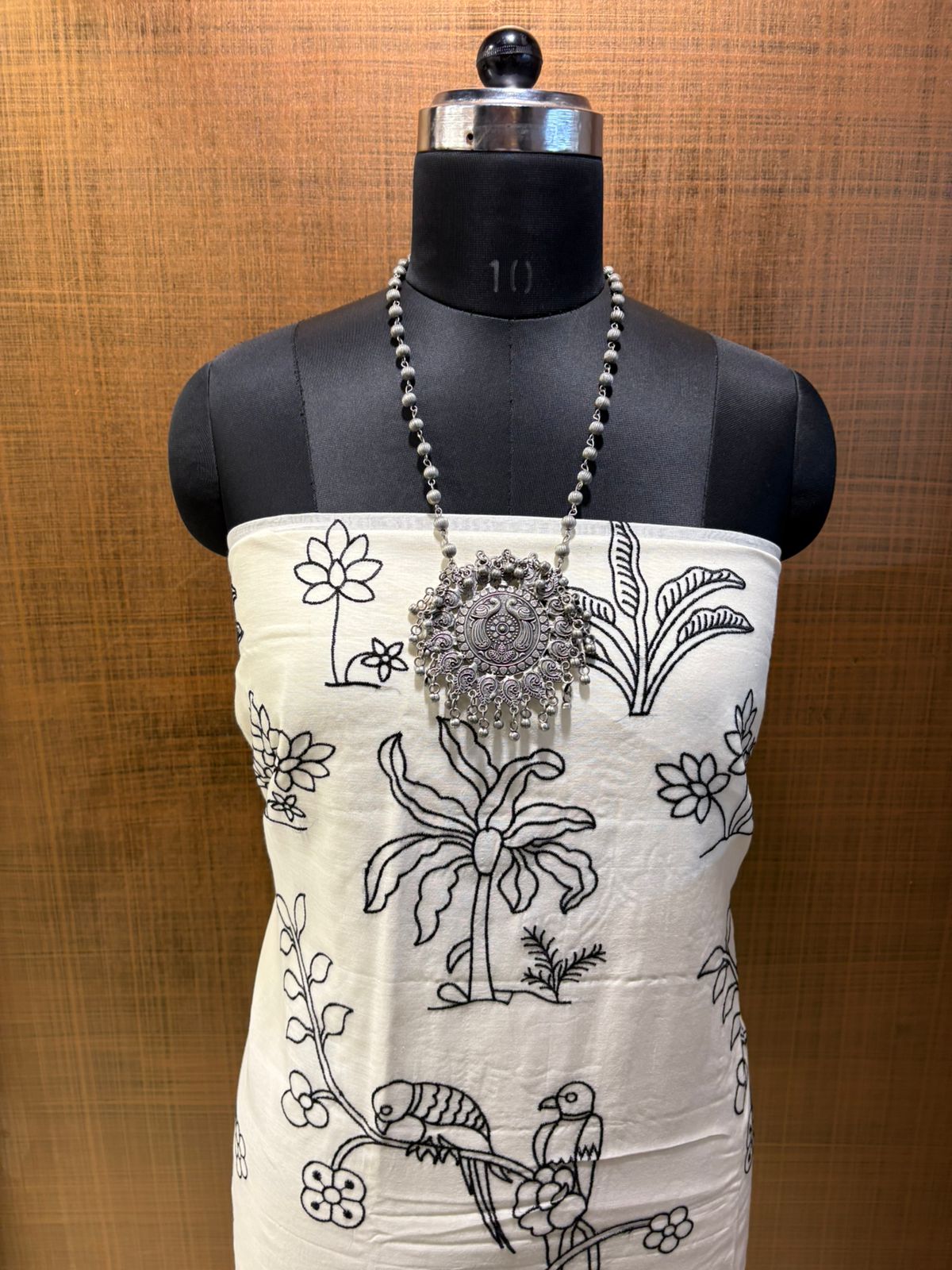 White & Black Pure Maheshwari threadwork on shirt & dup