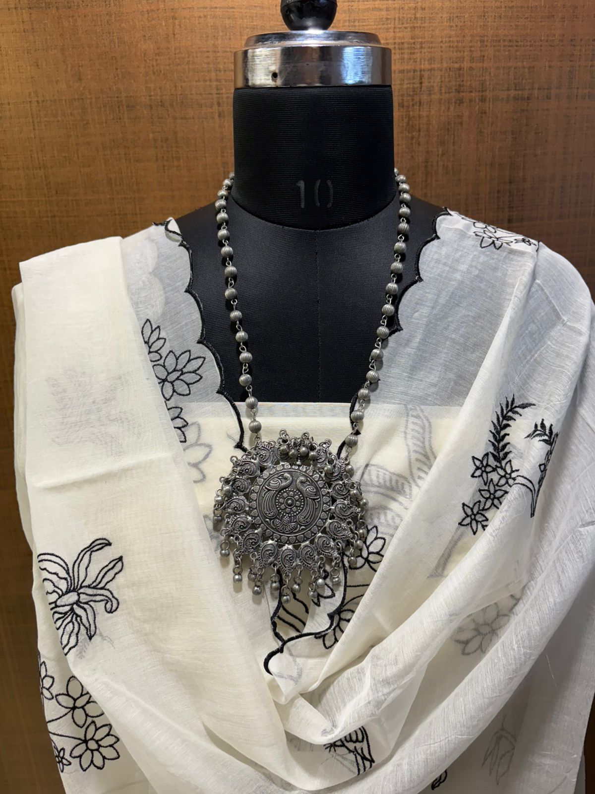 White & Black Pure Maheshwari threadwork on shirt & dup
