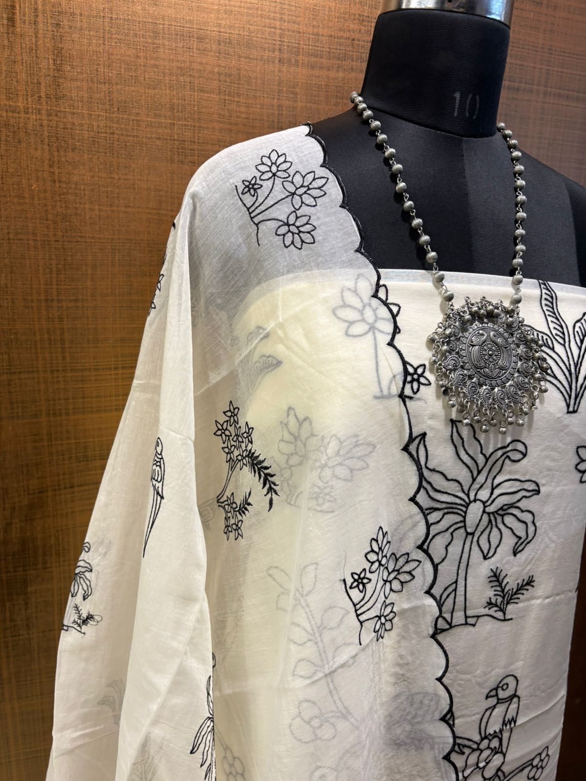 White & Black Pure Maheshwari threadwork on shirt & dup