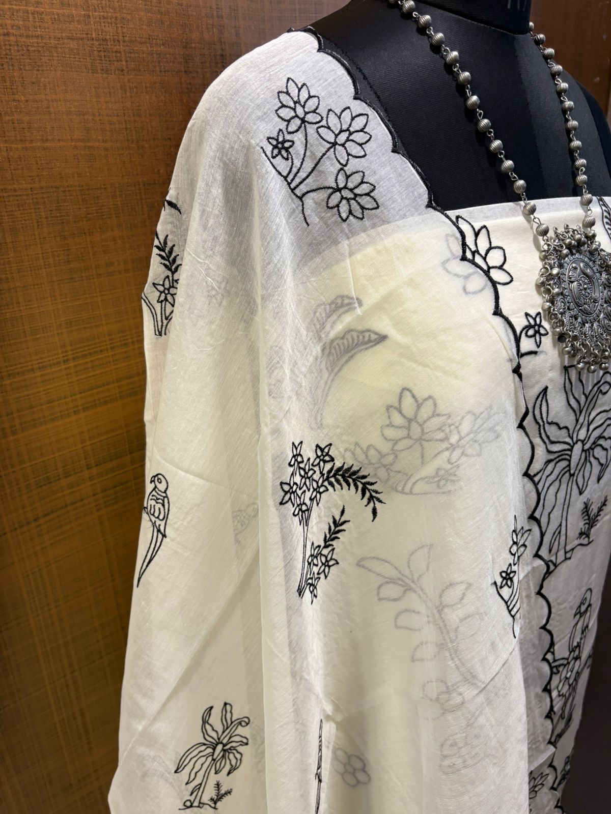 White & Black Pure Maheshwari threadwork on shirt & dup
