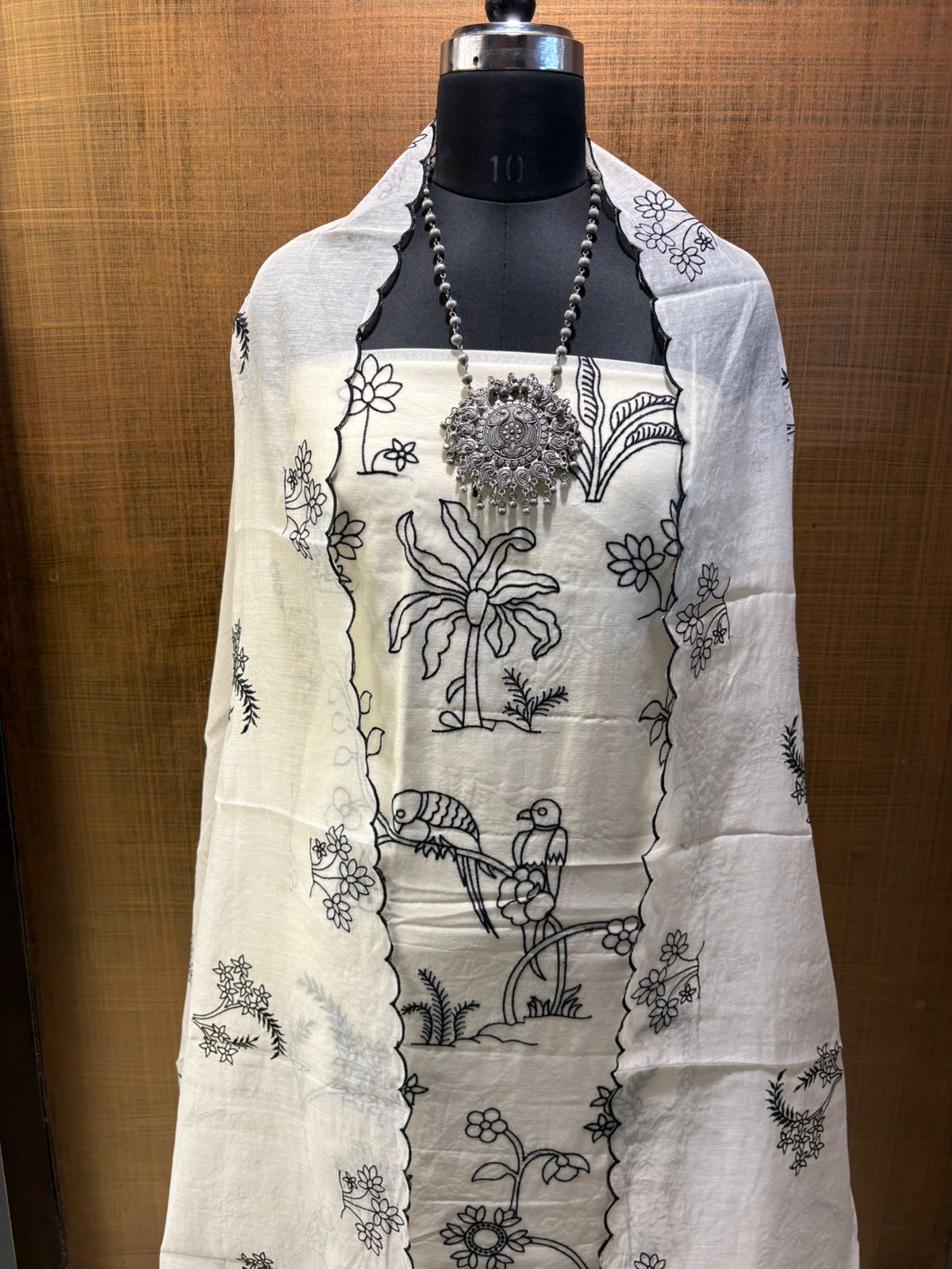 White & Black Pure Maheshwari threadwork on shirt & dup