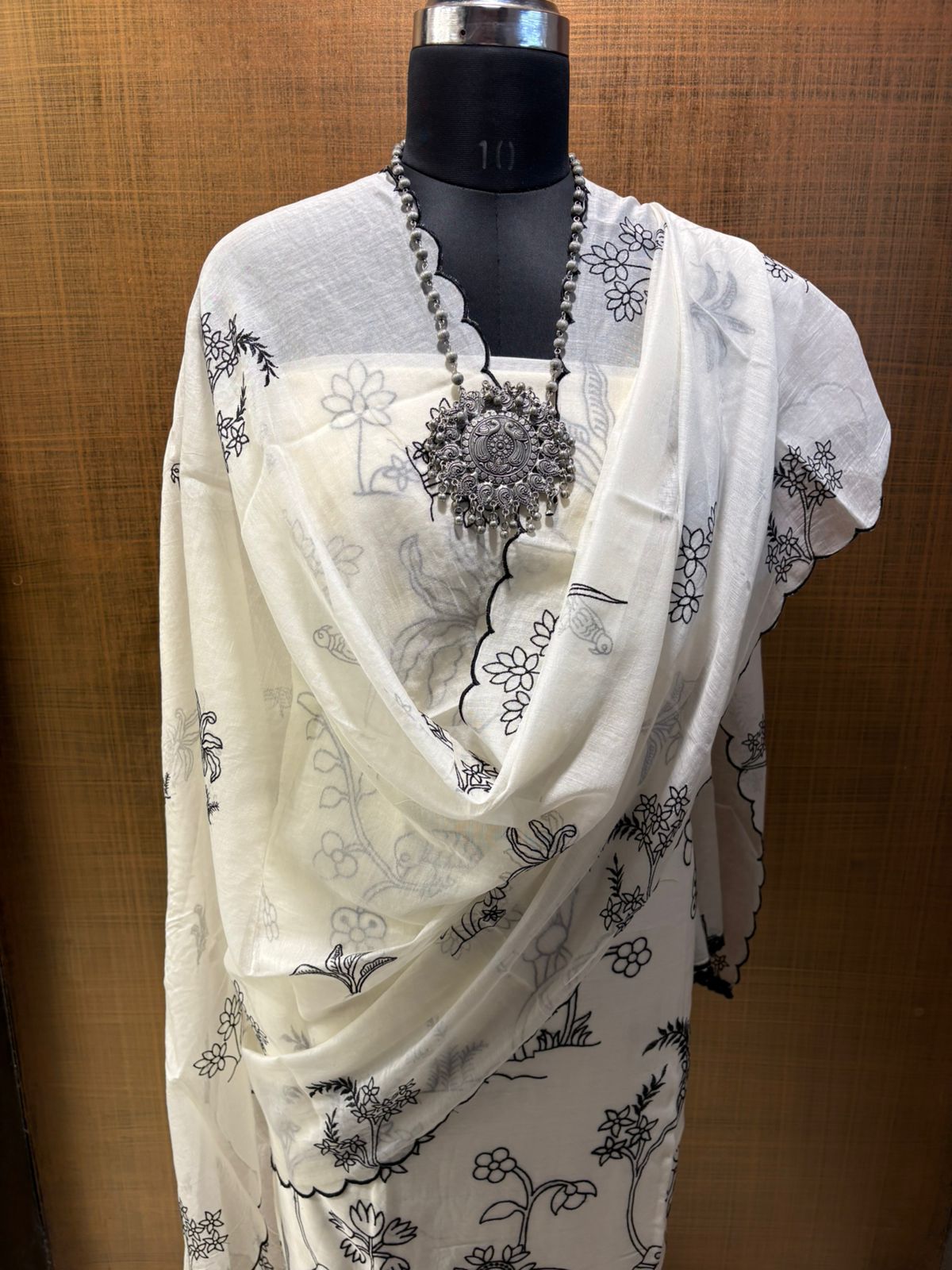 White & Black Pure Maheshwari threadwork on shirt & dup