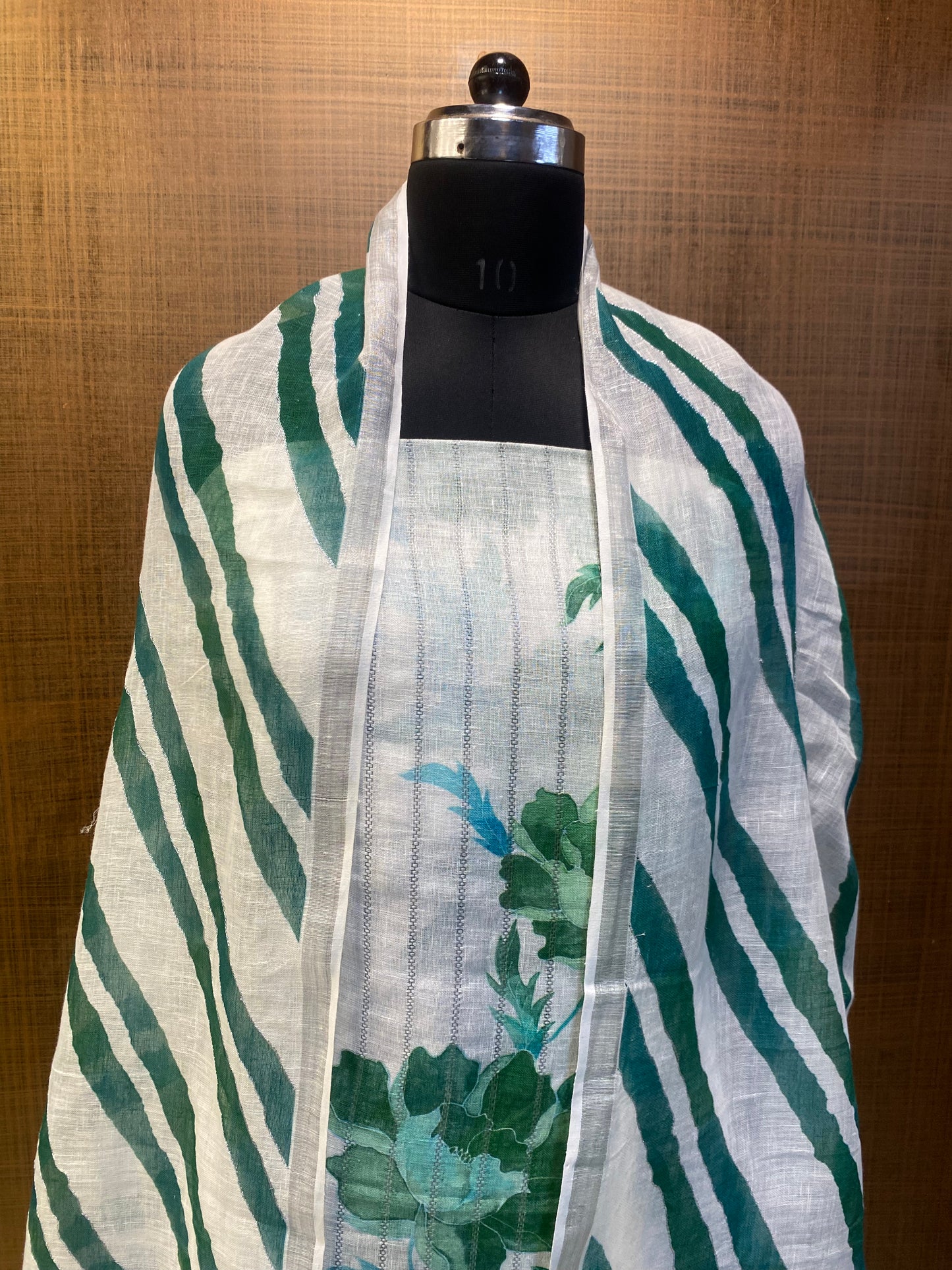 White Linen printed and embroidered Shirt Dupatta