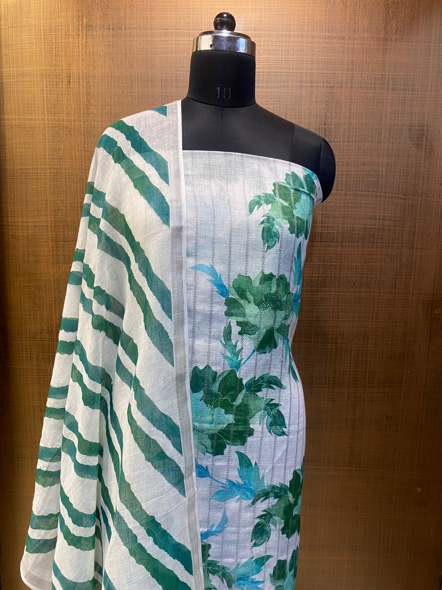 White Linen printed and embroidered Shirt Dupatta