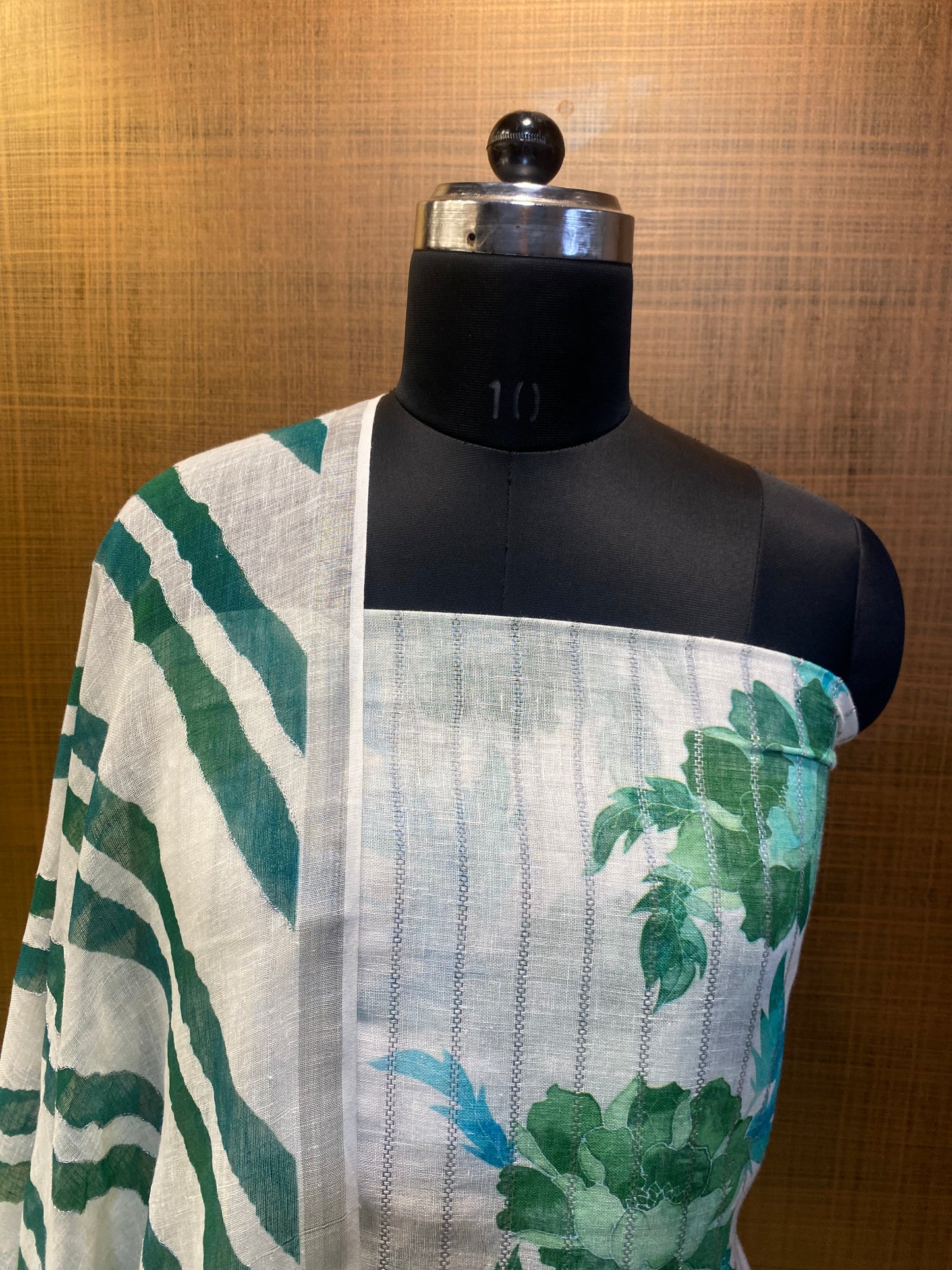 White Linen printed and embroidered Shirt Dupatta