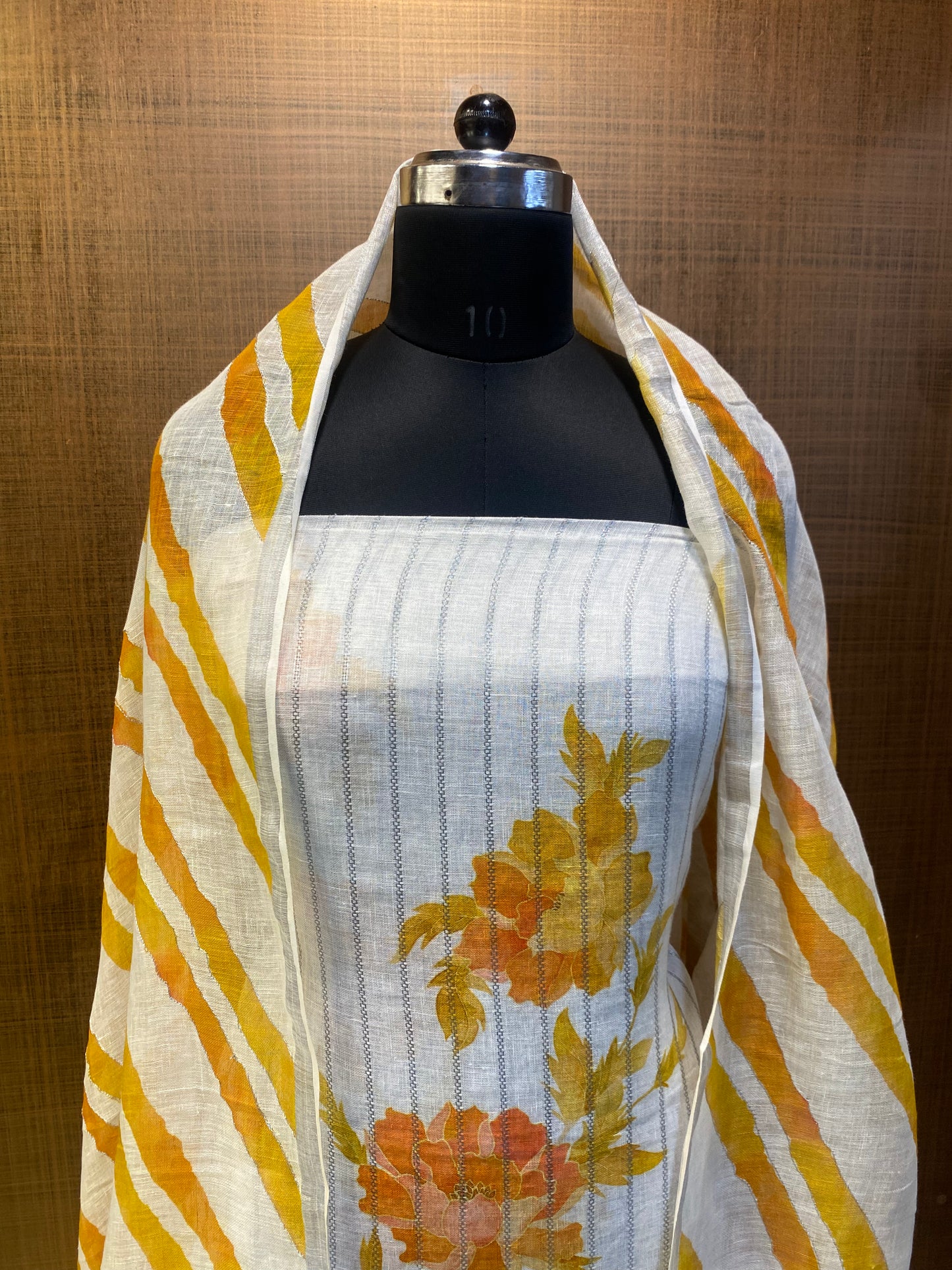 White Linen printed and embroidered Shirt Dupatta
