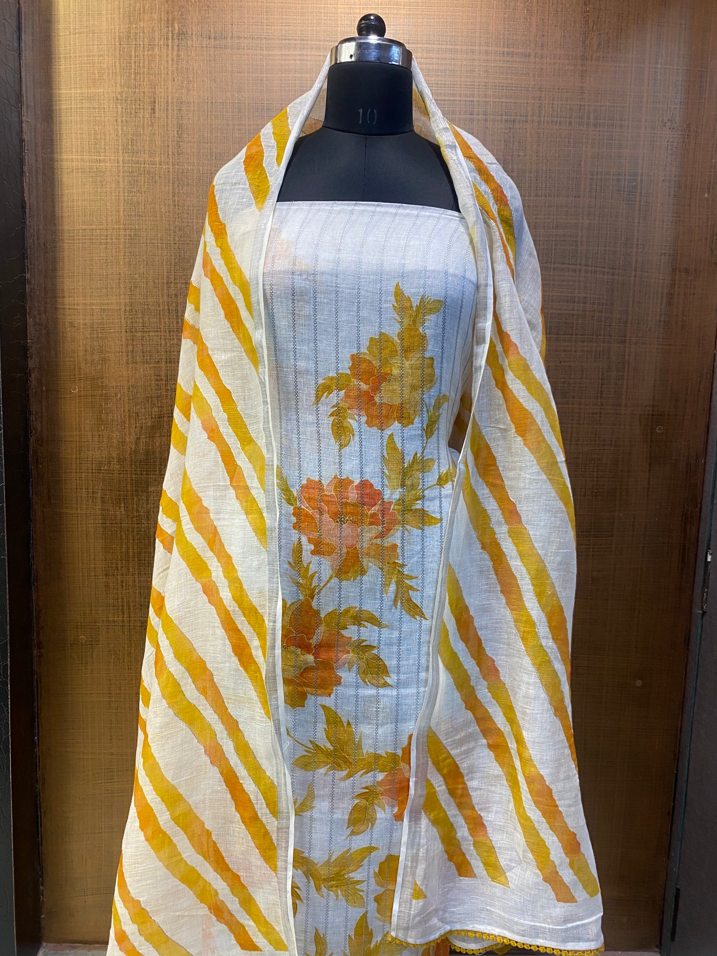 White Linen printed and embroidered Shirt Dupatta