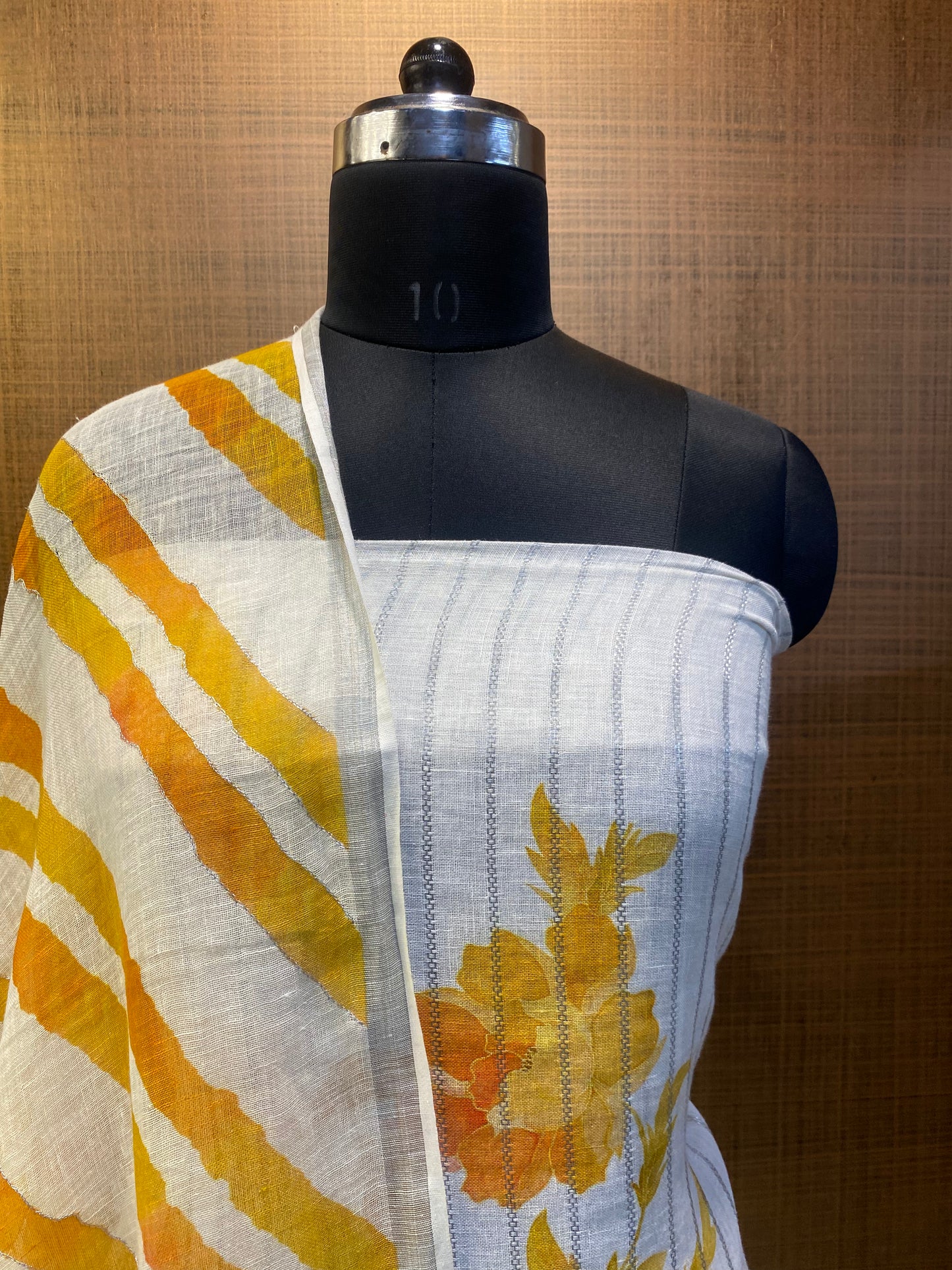 White Linen printed and embroidered Shirt Dupatta