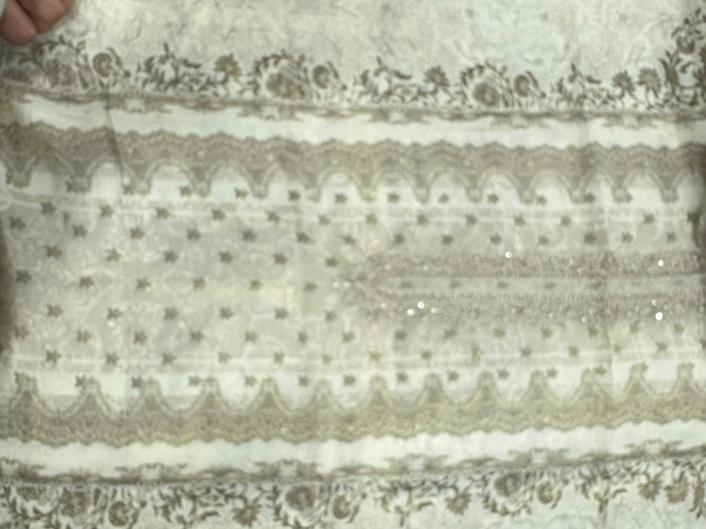 Tissue crepe beige with neck embroidery