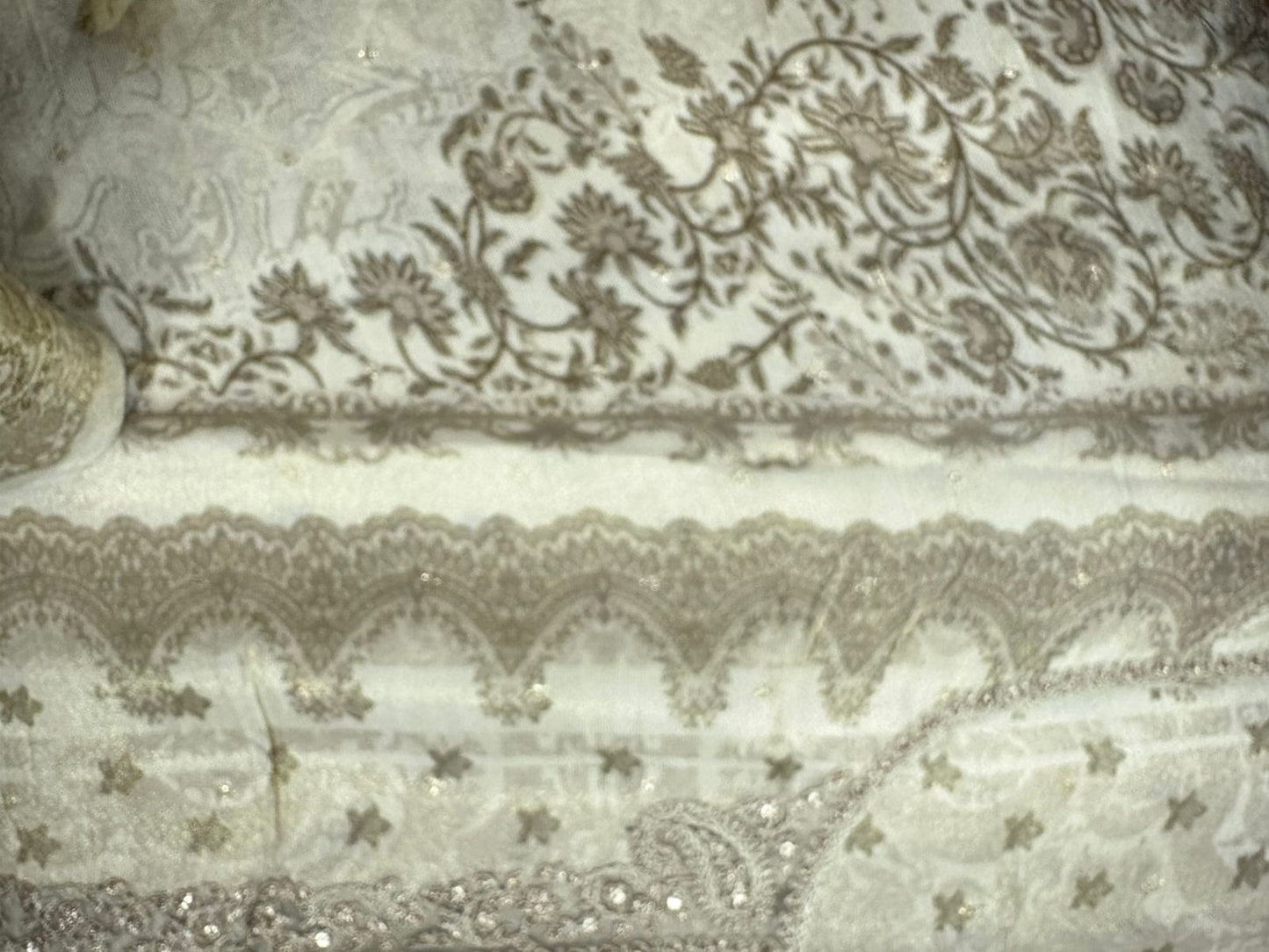 Tissue crepe beige with neck embroidery