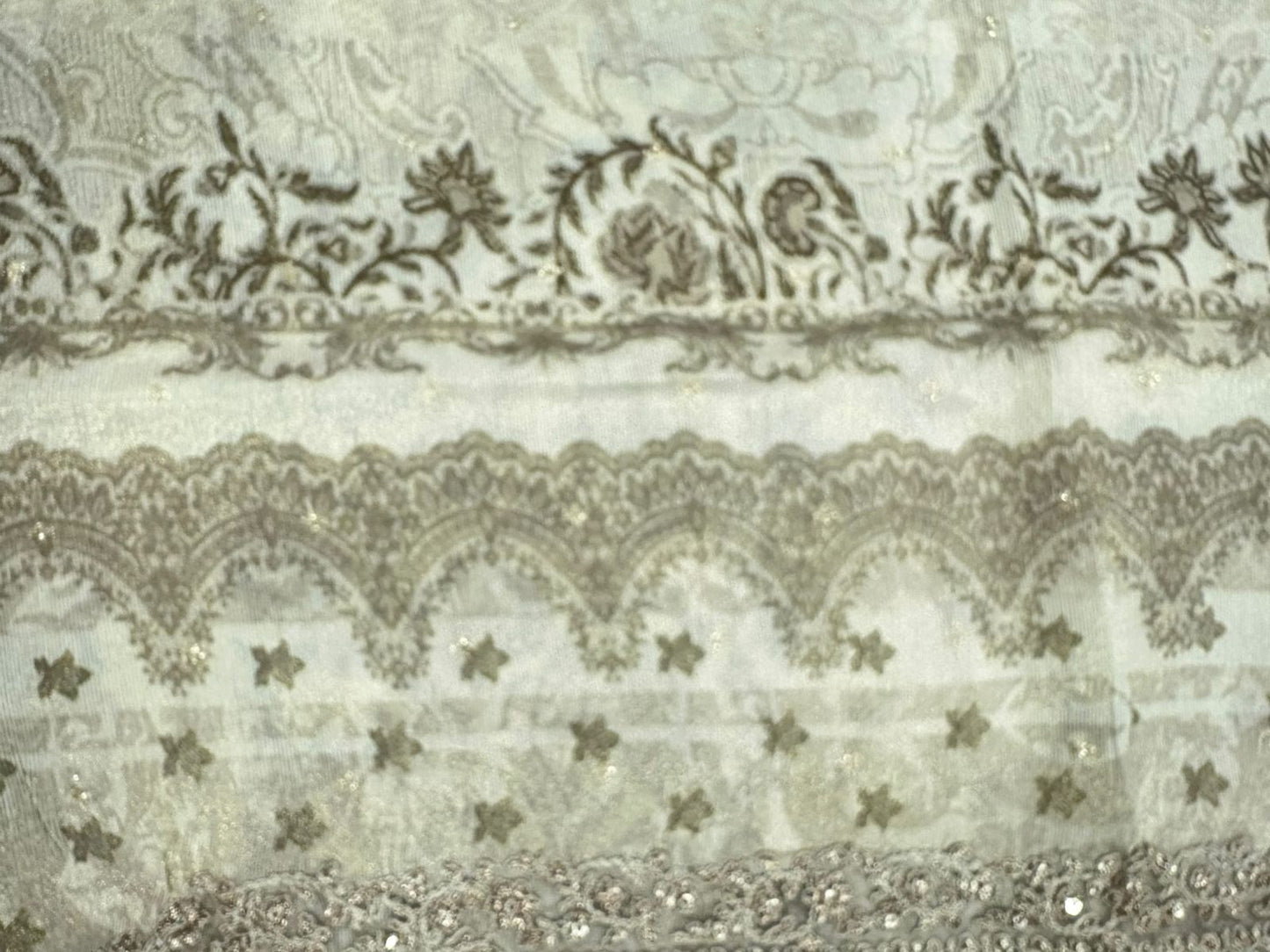 Tissue crepe beige with neck embroidery