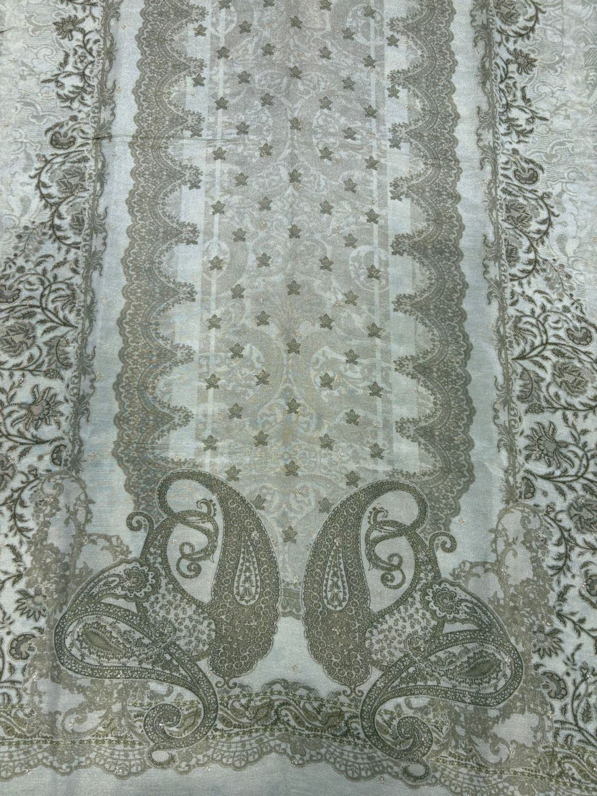 Tissue crepe beige with neck embroidery