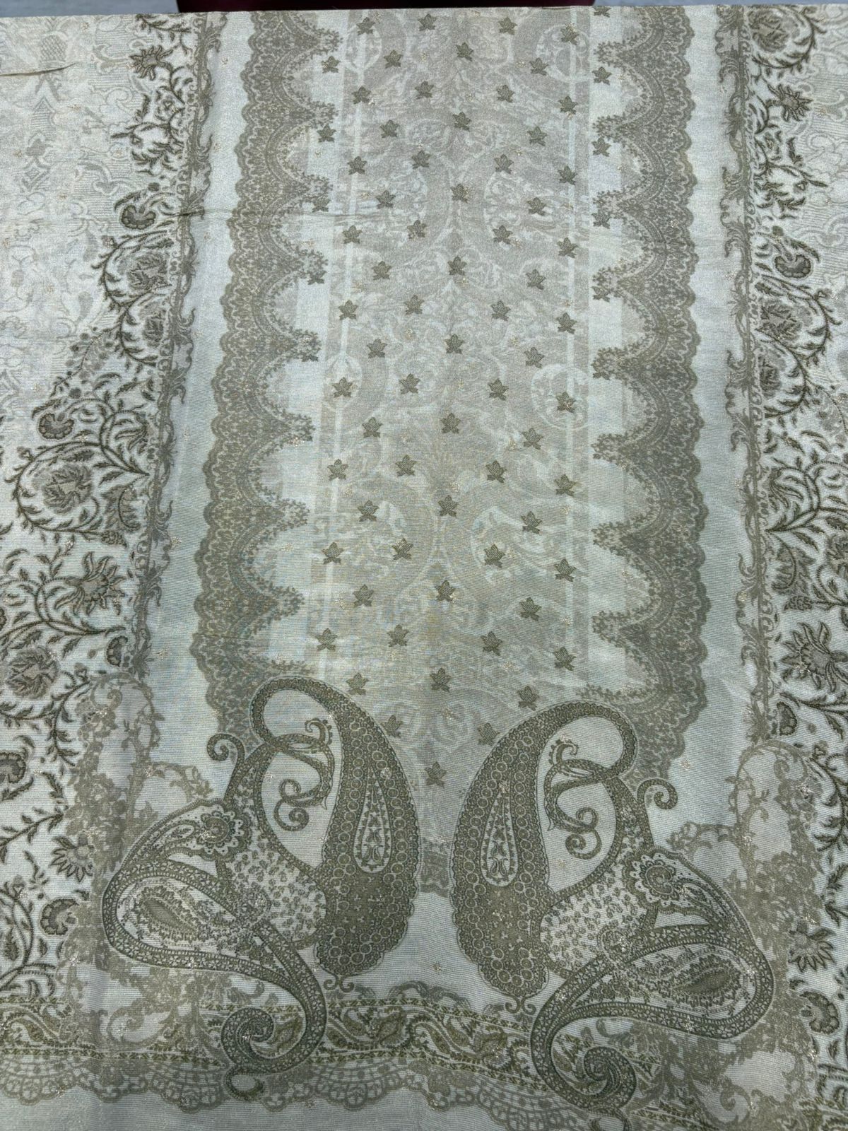 Tissue crepe beige with neck embroidery