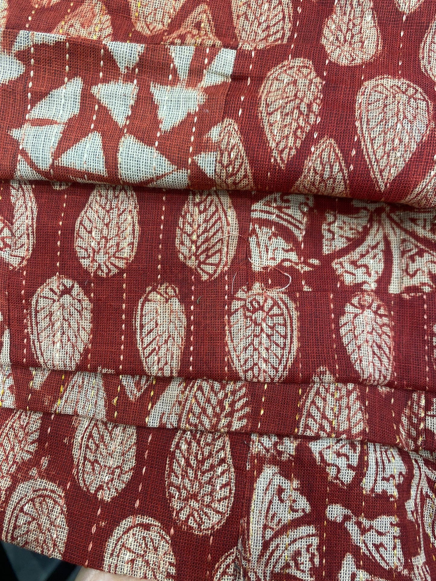 Maroon Handloom Cotton Patchwork Kantha Fabric