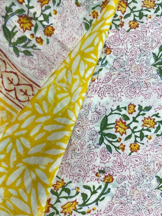 White Pure Cotton block Print with border, Cotton dupatta