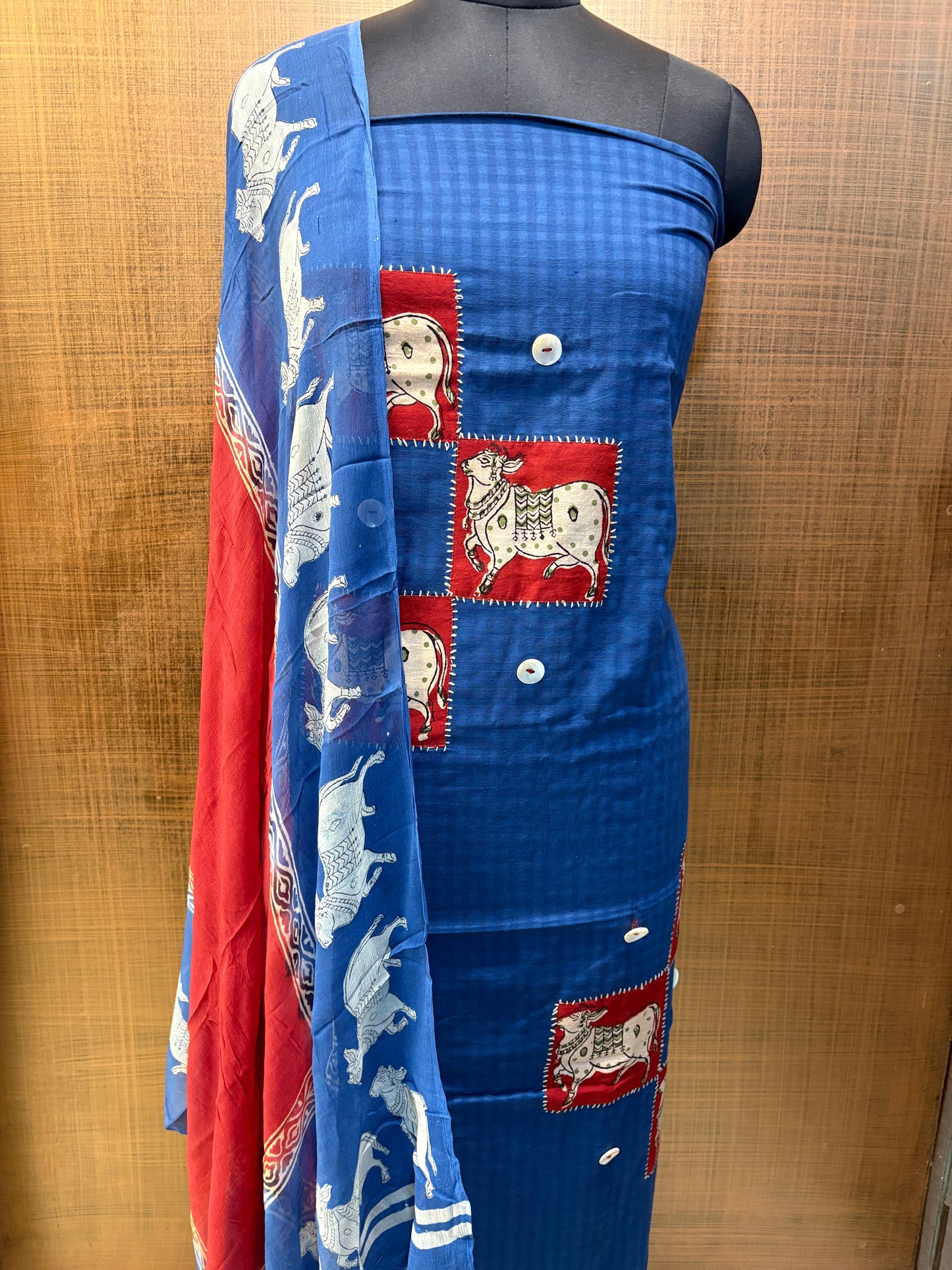Cotton Blue & Red Ox Block Print