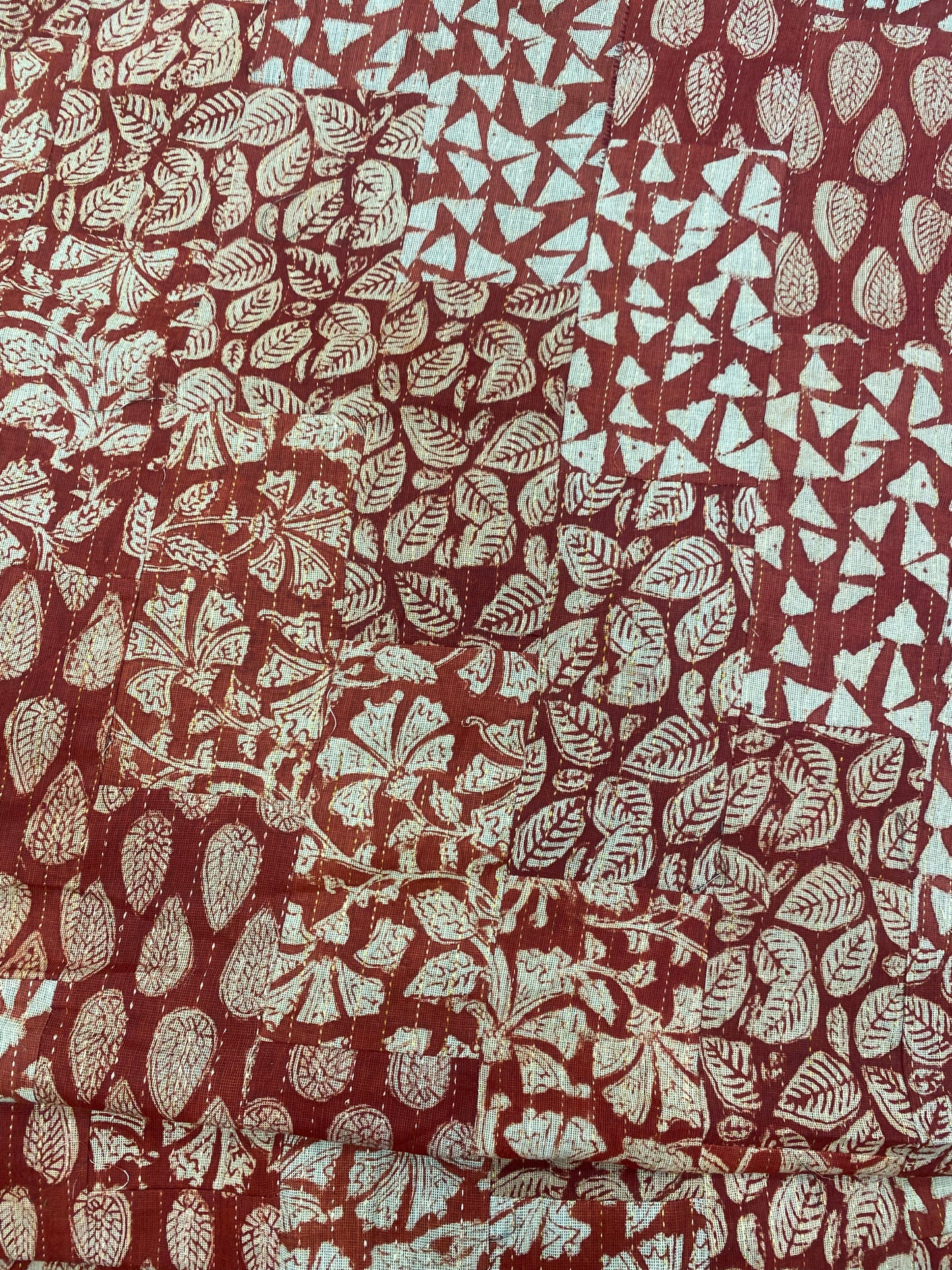 Maroon Handloom Cotton Patchwork Kantha Fabric