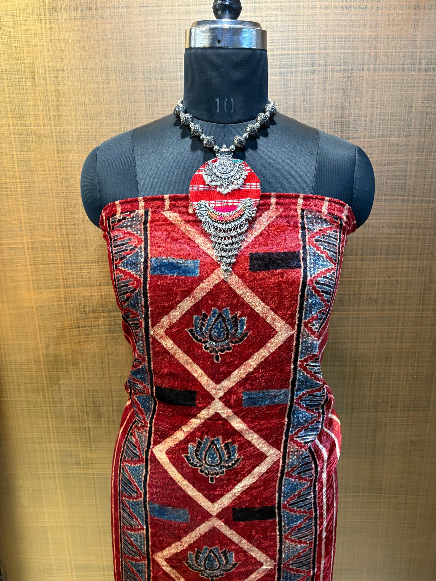 Velvet Azrakh print Kurtis