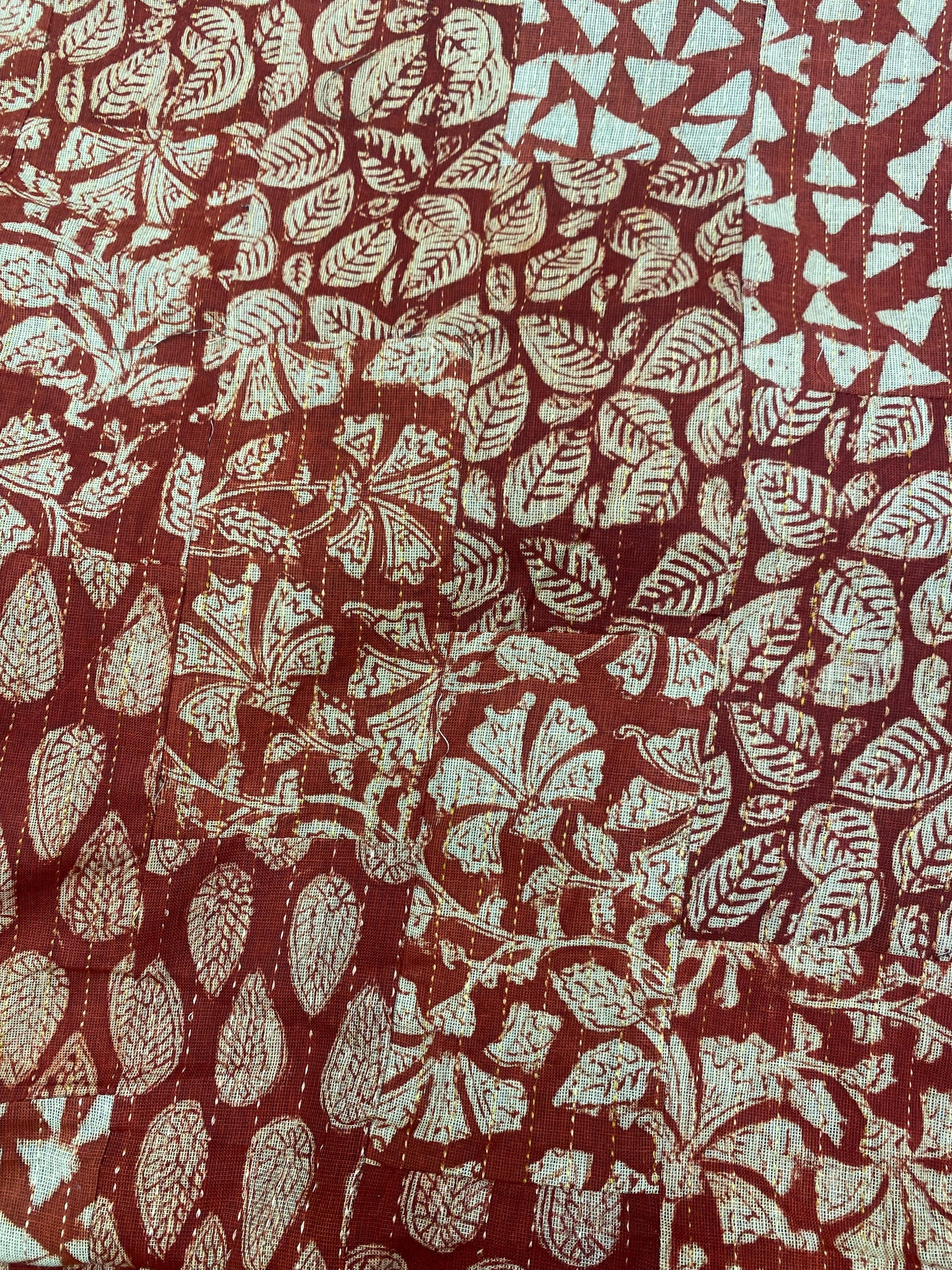 Maroon Handloom Cotton Patchwork Kantha Fabric