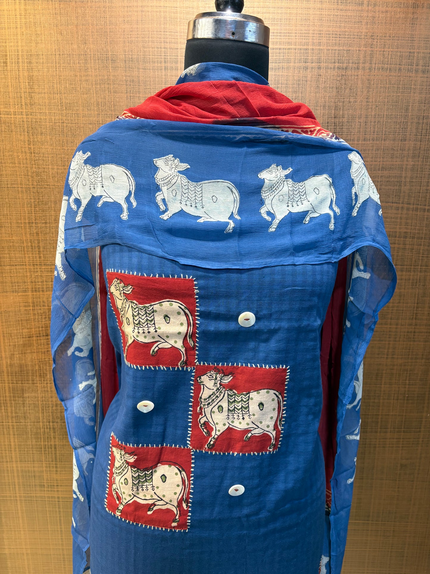 Cotton Blue & Red Ox Block Print