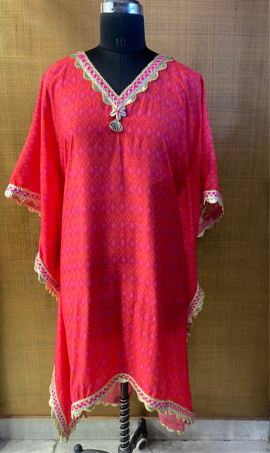 Kaftan Magenta Cotton Satin Small Print