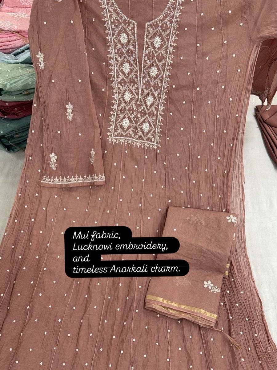 Mul Anarkali Embroidered suit