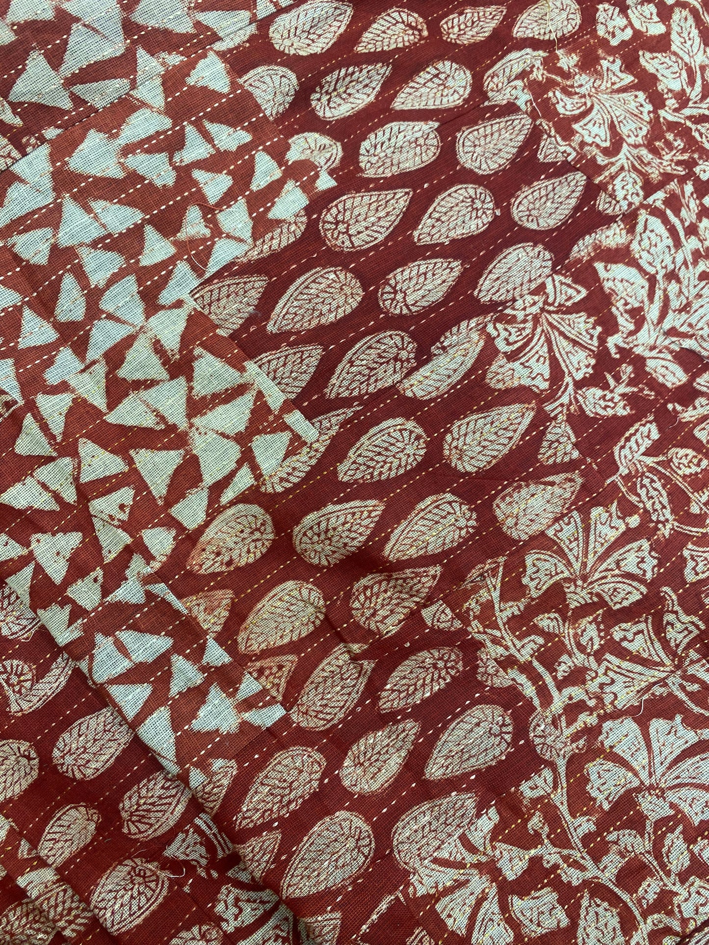 Maroon Handloom Cotton Patchwork Kantha Fabric