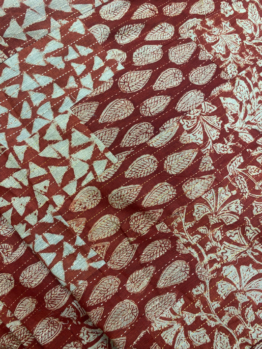 Maroon Handloom Cotton Patchwork Kantha Fabric