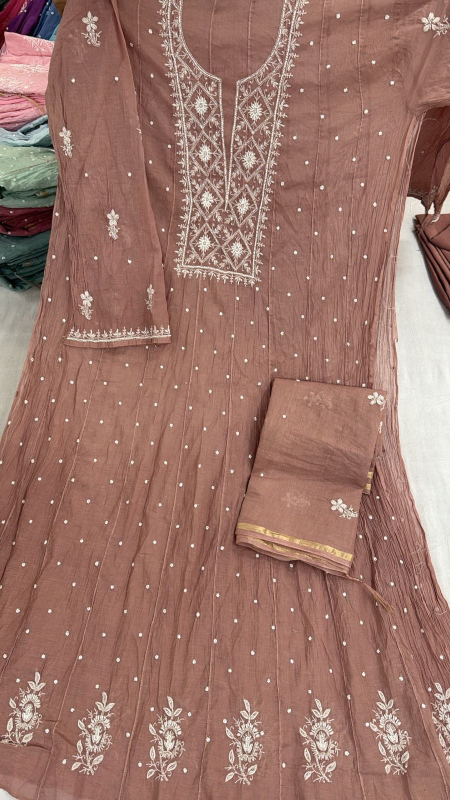 Mul Anarkali Embroidered suit