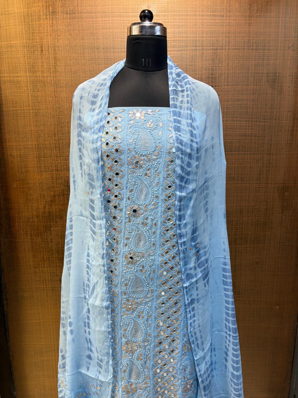 Chikankari Pure Georgette Shirt Dupatta 2 pc set