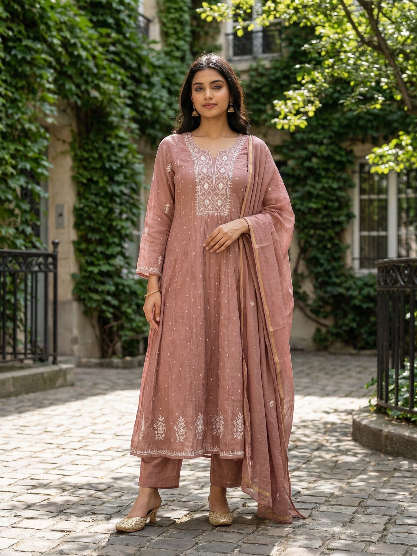 Mul Anarkali Embroidered suit