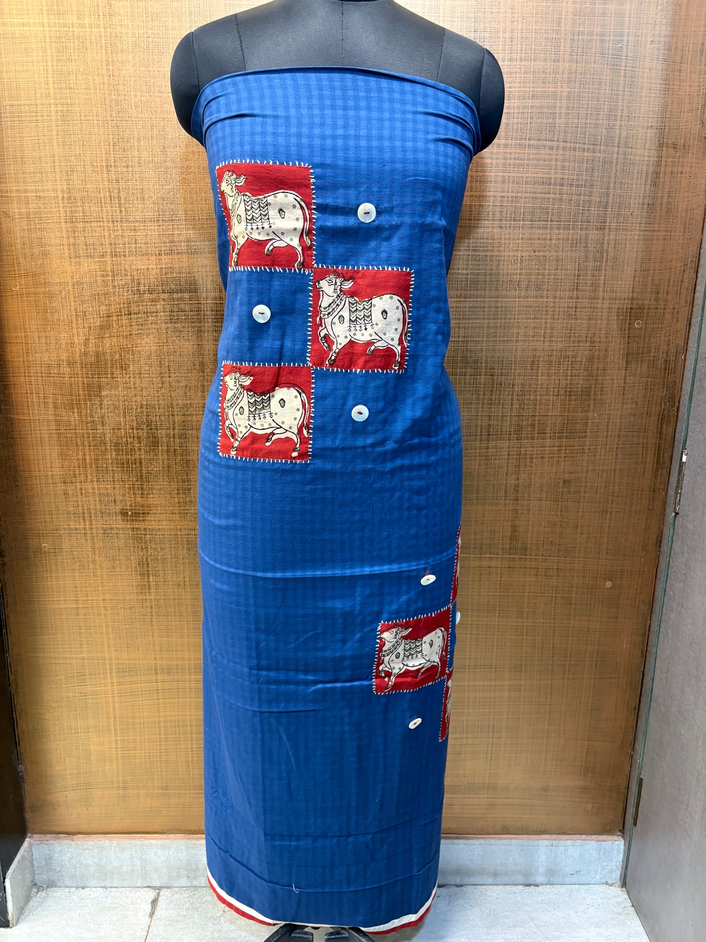 Cotton Blue & Red Ox Block Print
