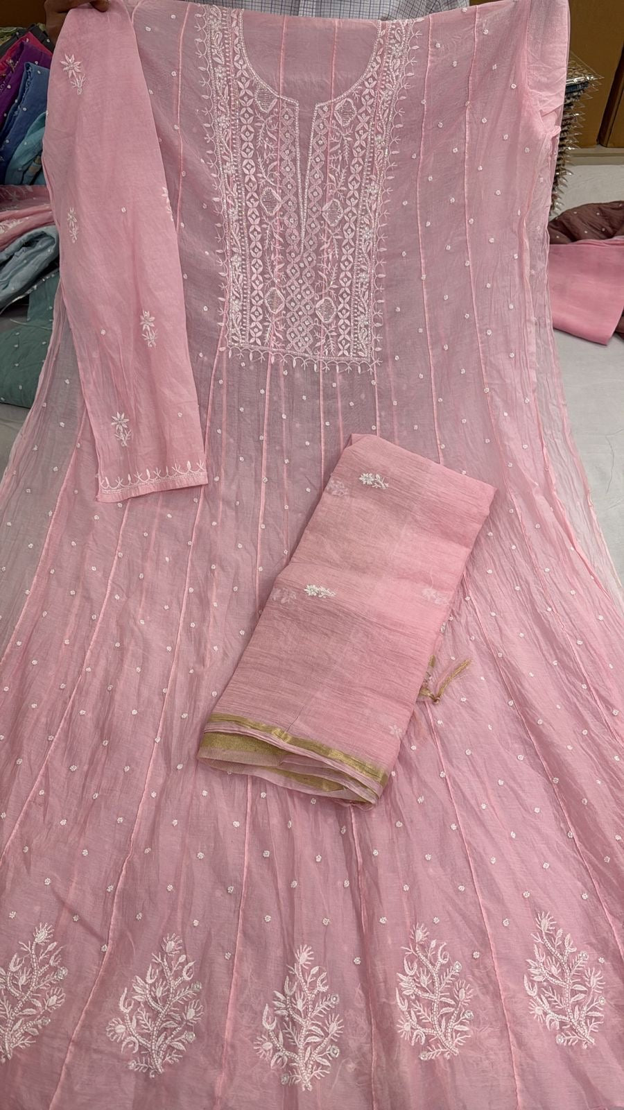 Mul Anarkali Embroidered suit