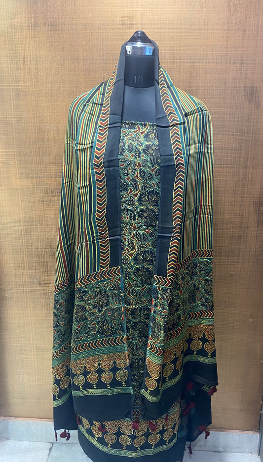 Green Modal Satin Ajrakh Shirt Dupatta