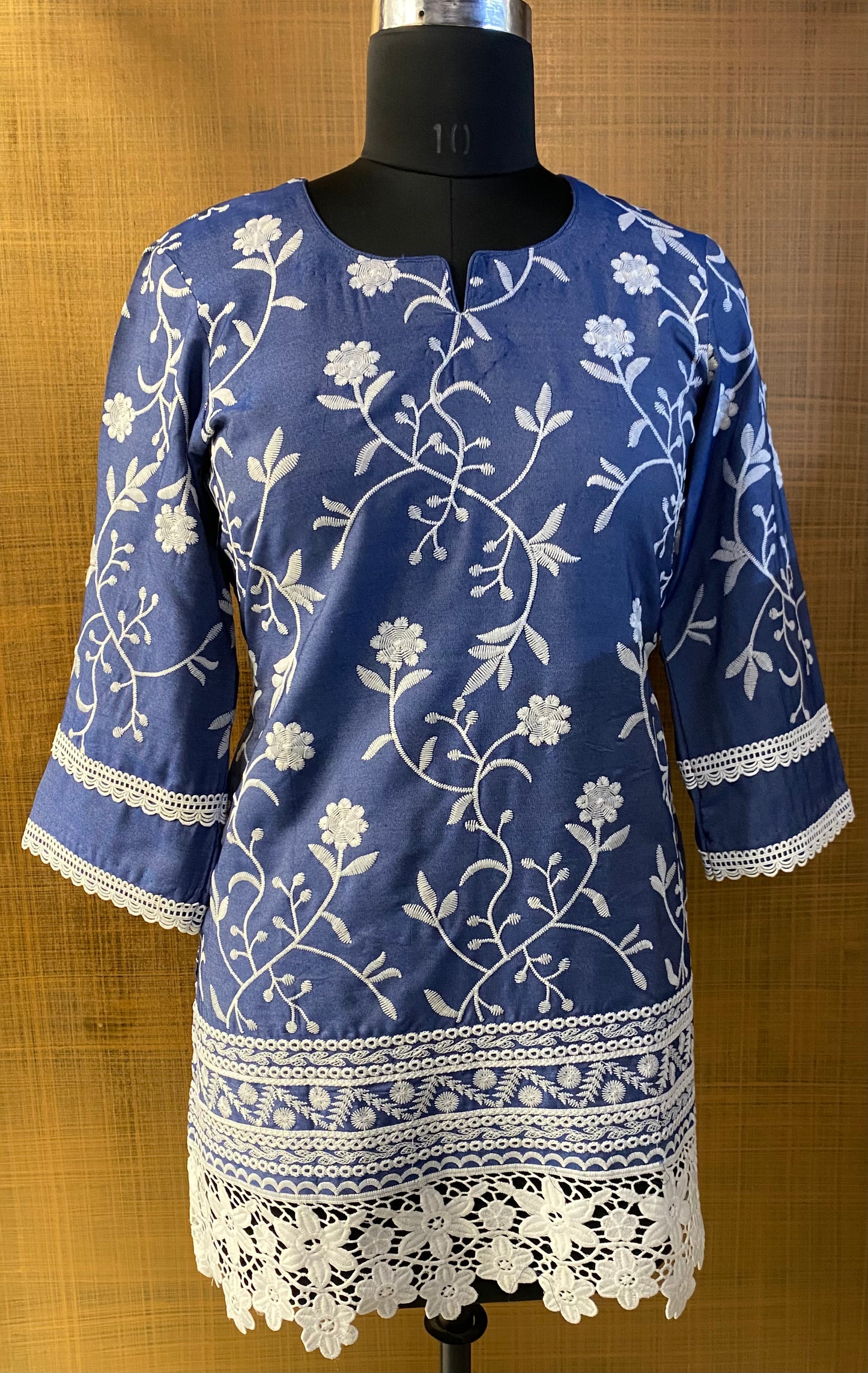 Blue Denim Embroidered Kurti