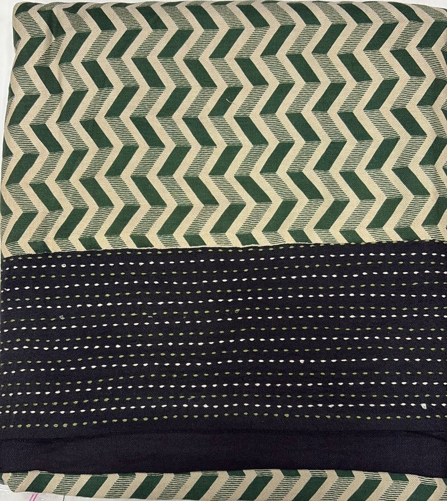 Pashmina Suits with Zigzag Print & Kantha and leaf print Dupatta