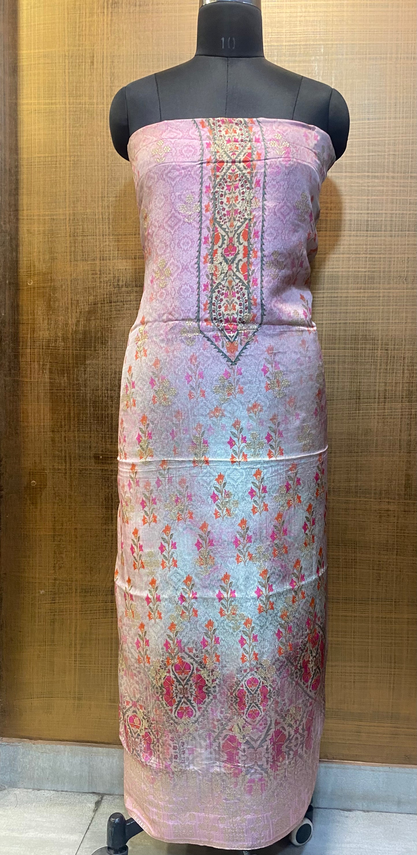 Pink Printed Banarsi Silk Suit with Booti & Border