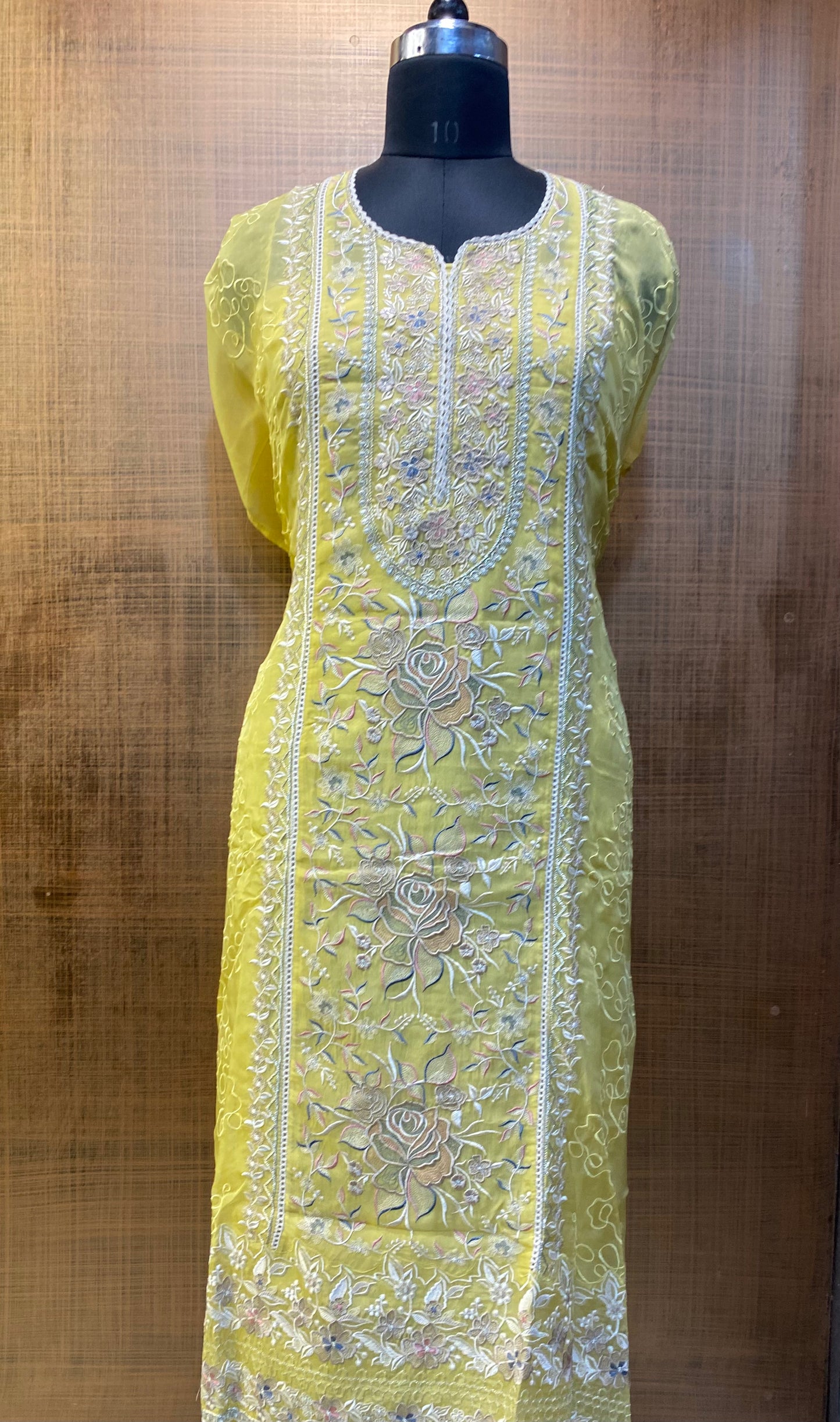 Sunshine Yellow Organza Embroidered suit