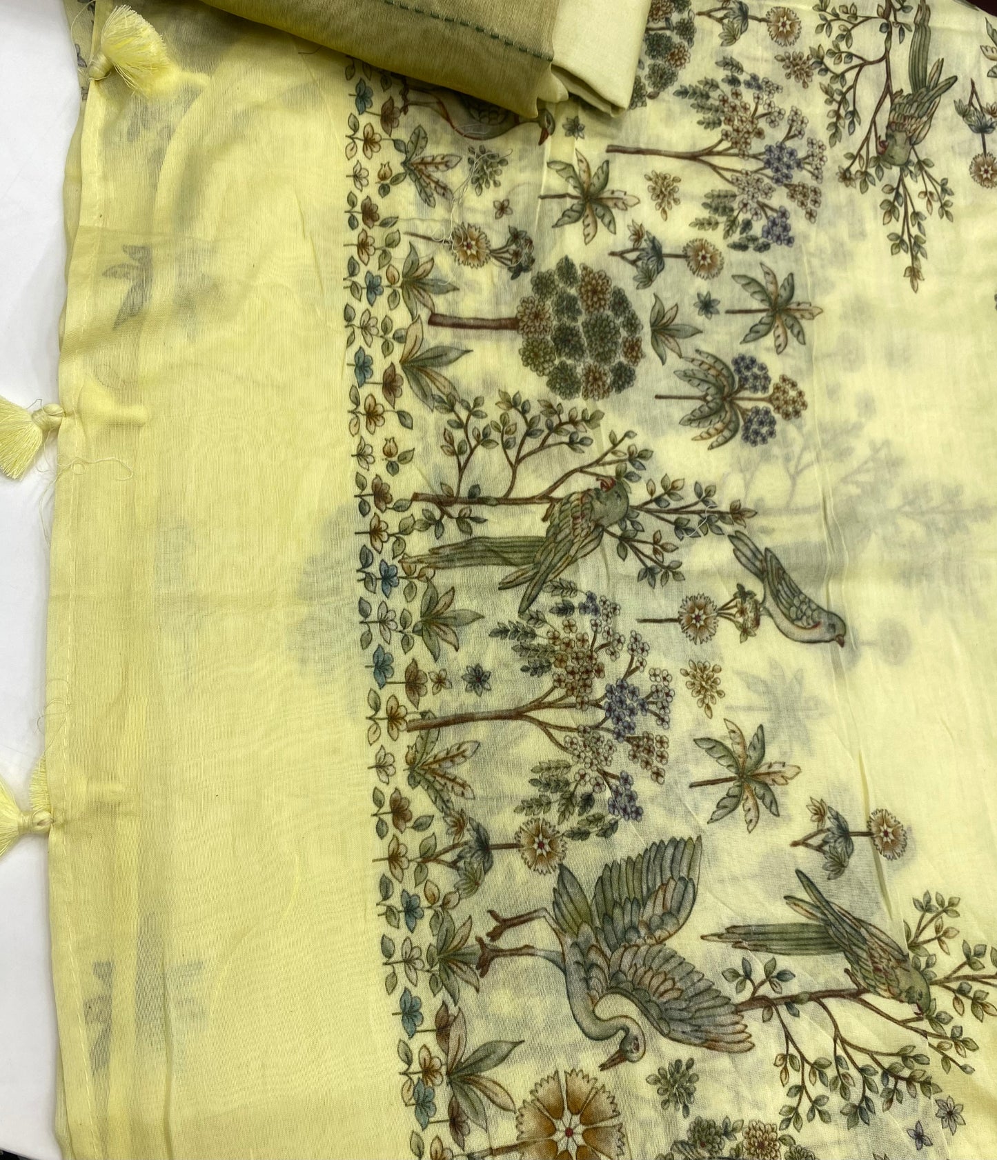 Lime Yellow Maheshwari with Banarasi Booti Suit