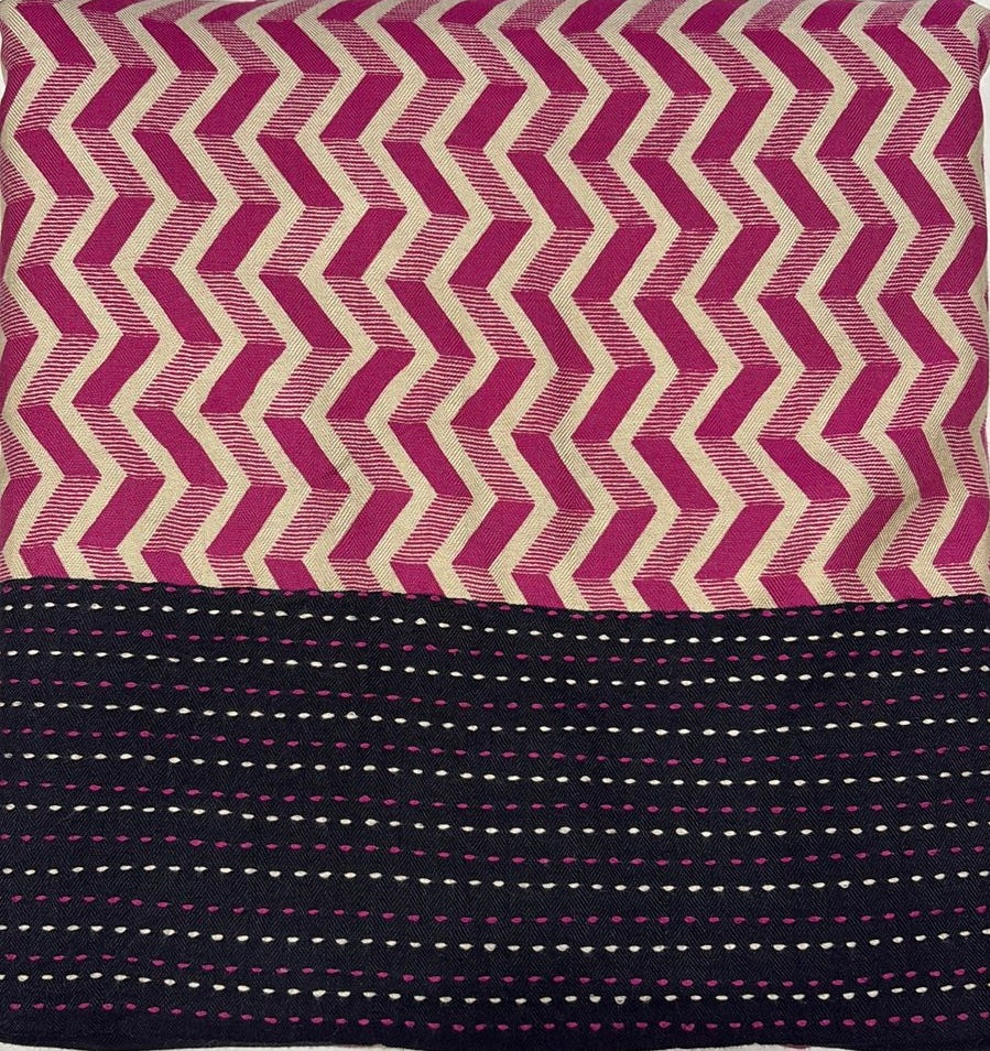 Pashmina Suits with Zigzag Print & Kantha and leaf print Dupatta