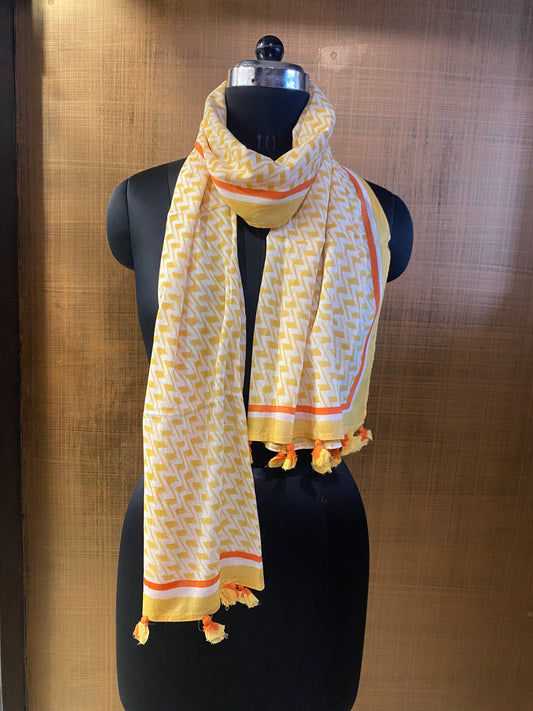 Cotton Stole - Yellow Zig-Zag