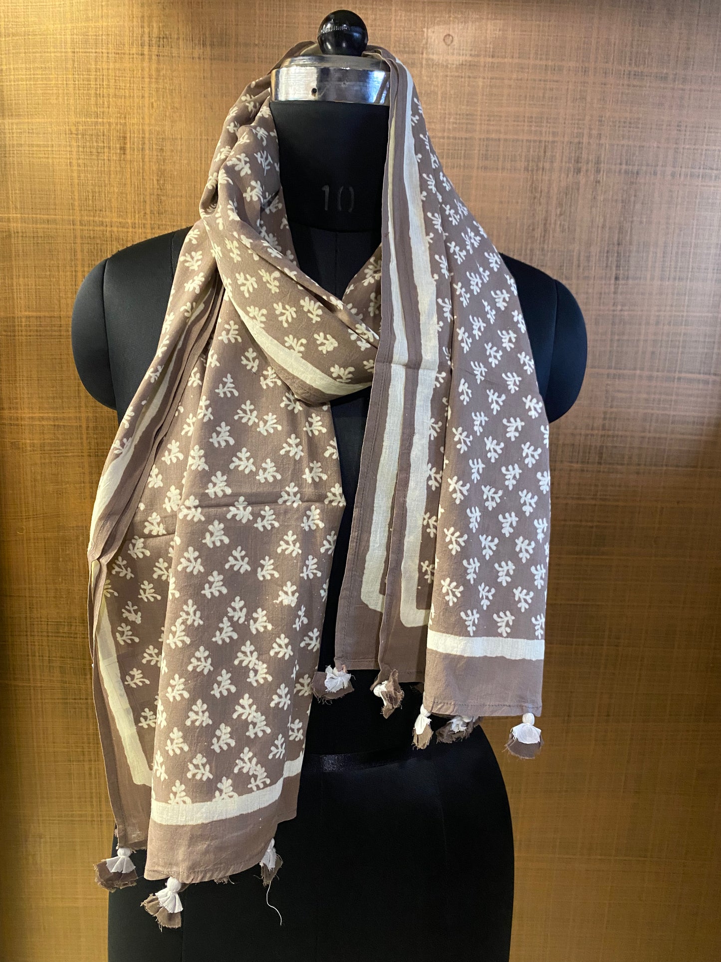 Cotton Stole - Light brown Floral