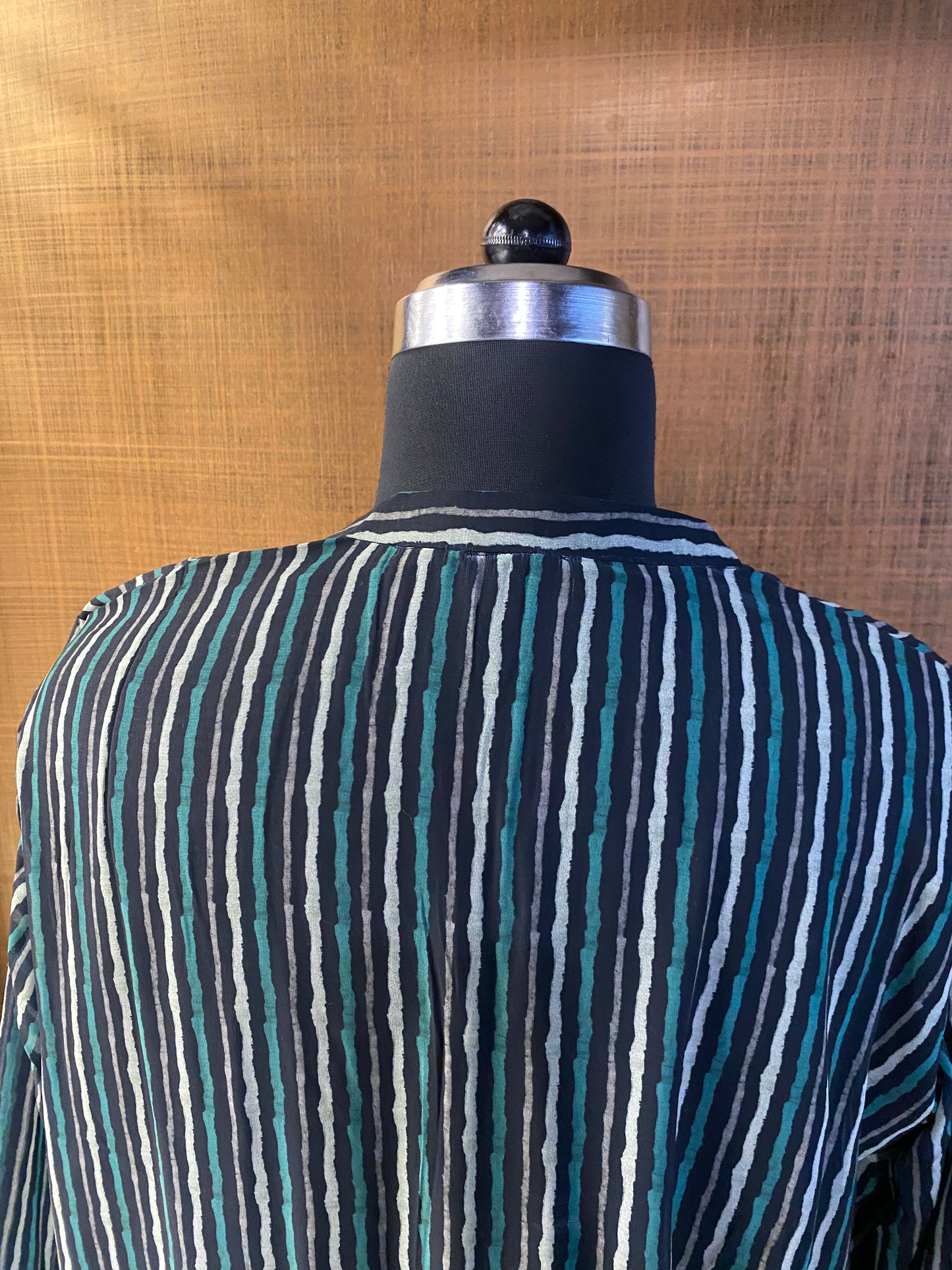 Black Georgette Kurti with Green & White stripes