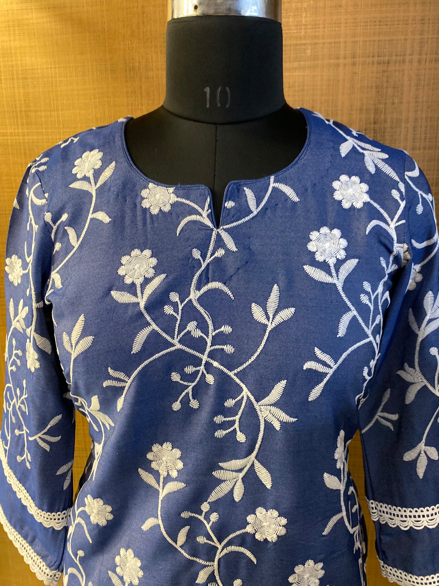 Blue Denim Embroidered Kurti